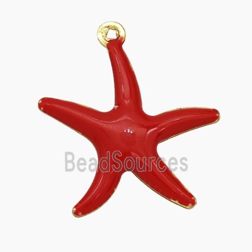 Copper Starfish Pendant Red Enamel Gold Plated