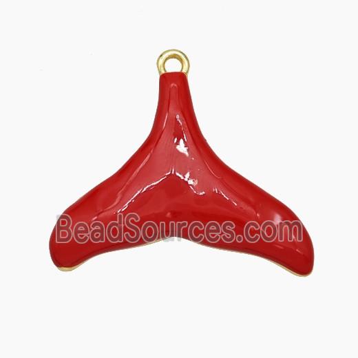 Copper Shark-tail Pendant Red Enamel Gold Plated