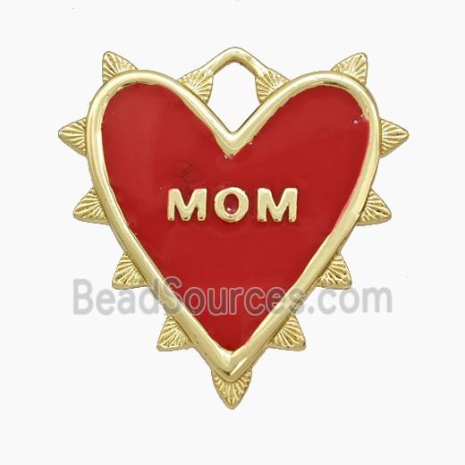 Copper Heart Pendant Red Enamel MOM Gold Plated