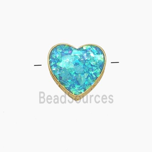 Copper Heart Beads Pave Blue FireOpal Gold Plated