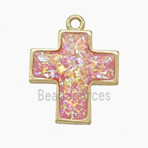 Copper Cross Pendant Pave Pink FireOpal Gold Plated