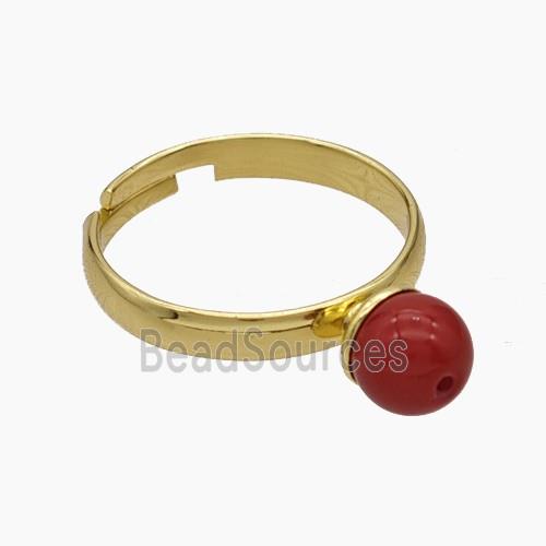 Copper Rings Pave Pearlized Resin Red Adjustable Gold Plated