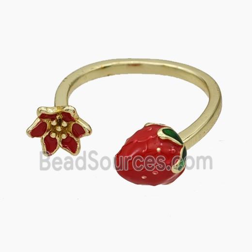 Copper Strawberry Rings Flower Red Enamel Gold Plated