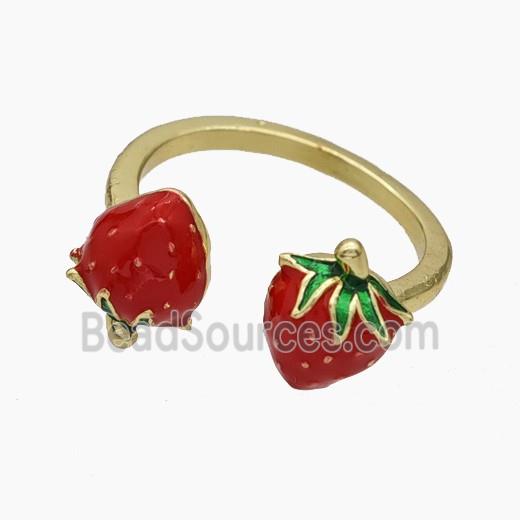 Copper Strawberry Rings Red Enamel Gold Plated