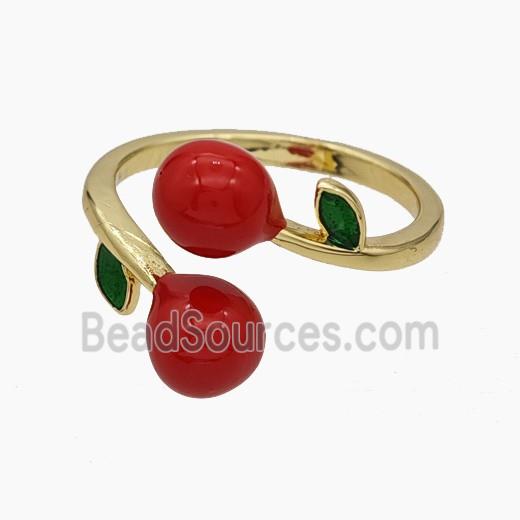 Copper Cherry Rings Red Enamel Gold Plated