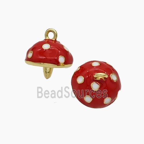 Copper Mushroom Pendant Red Enamel Gold Plated