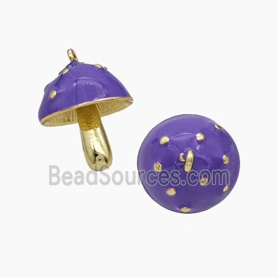 Copper Mushroom Pendant Lavender Enamel Gold Plated