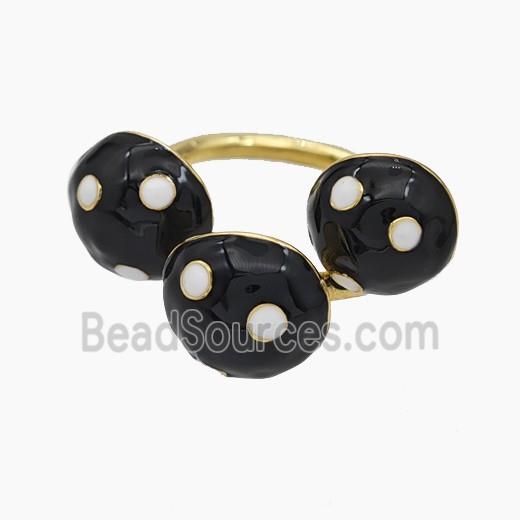 Copper Mushroom Rings Black Enamel Gold Plated