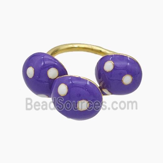 Copper Mushroom Rings Lavender Enamel Gold Plated