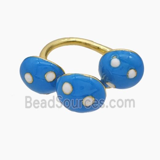 Copper Mushroom Rings Blue Enamel Gold Plated