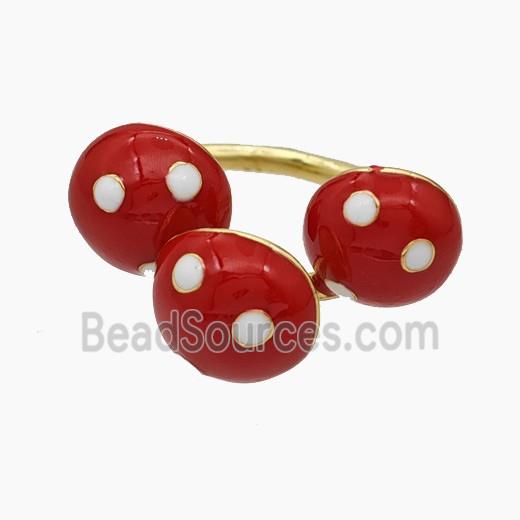 Copper Mushroom Rings Red Enamel Gold Plated