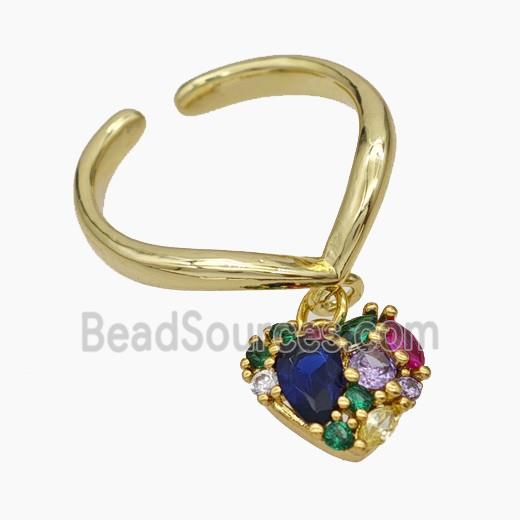 Copper Heart Rings Pave Zirconia Gold Plated