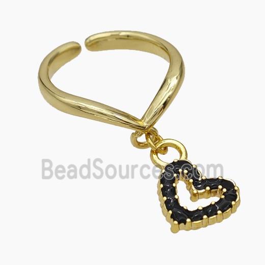 Copper Heart Rings Black Enamel Gold Plated