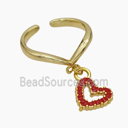 Copper Heart Rings Red Enamel Gold Plated