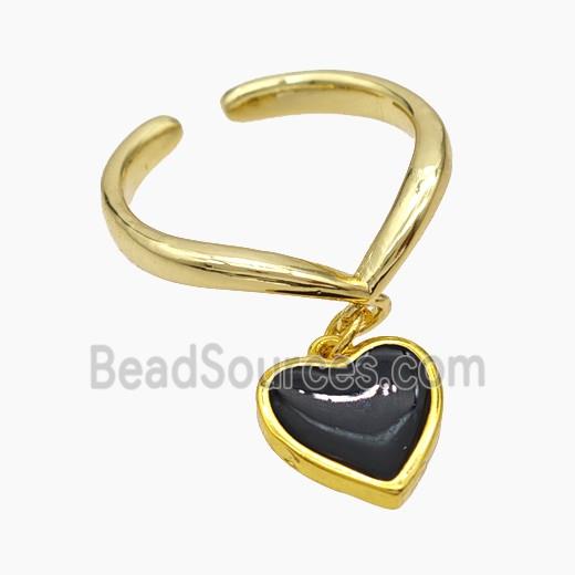 Copper Heart Rings Black Painted Gold Plated