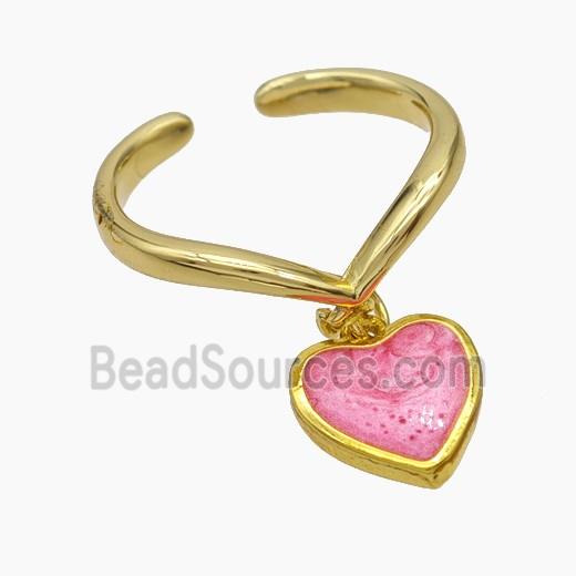 Copper Heart Rings Pink Painted Gold Plated
