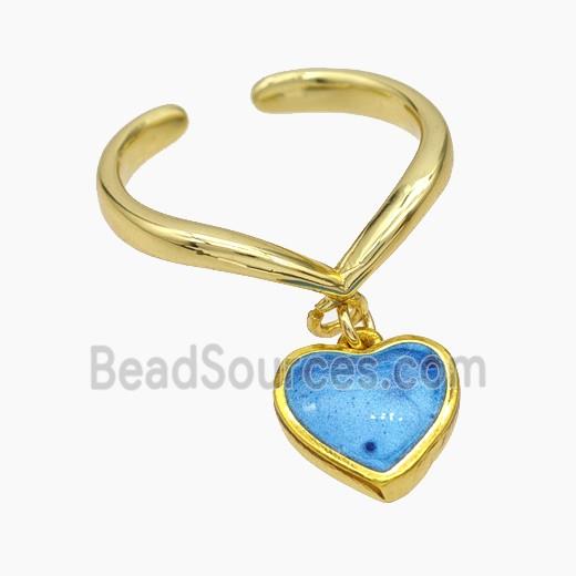 Copper Heart Rings Blue Painted Gold Plated
