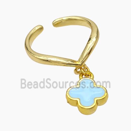Copper Clover Rings Blue Enamel Gold Plated