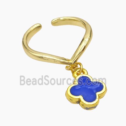 Copper Clover Rings Skyblue Enamel Gold Plated