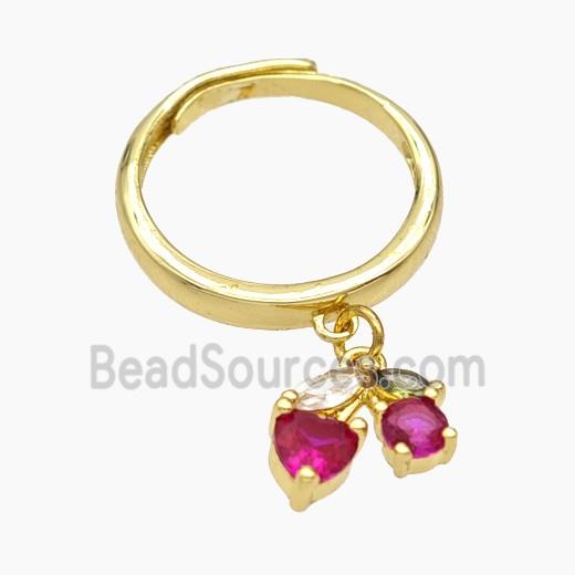 Copper Cherry Rings Pave Zirconia Adjustable Gold Plated
