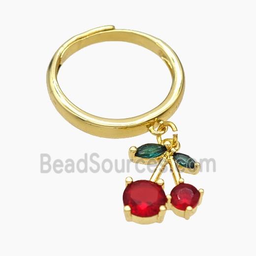 Copper Cherry Rings Pave Zirconia Adjustable Gold Plated