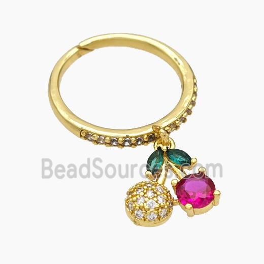 Copper Cherry Rings Pave Zirconia Adjustable Gold Plated