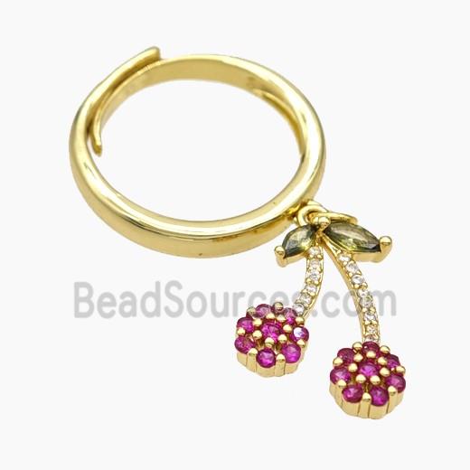 Copper Cherry Rings Pave Zirconia Adjustable Gold Plated