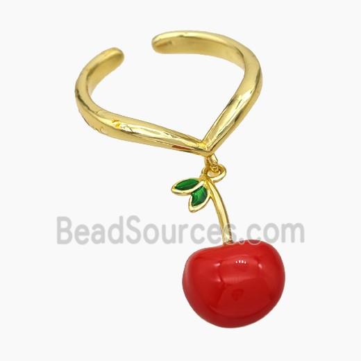 Copper Cherry Rings Red Enamel Gold Plated