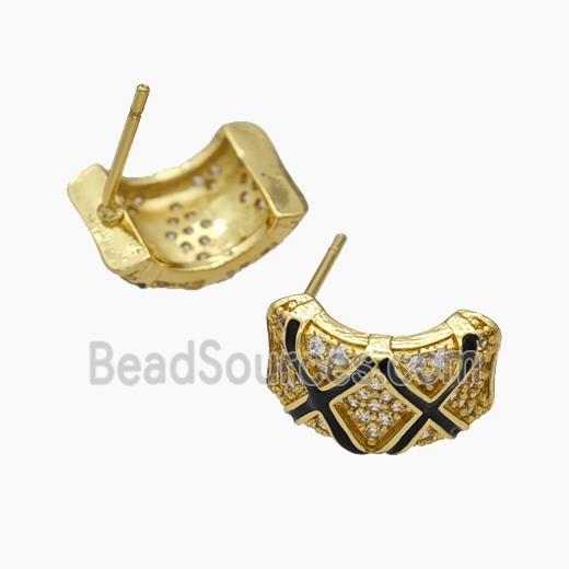 Copper Stud Earrings Pave Zirconia Gold Plated