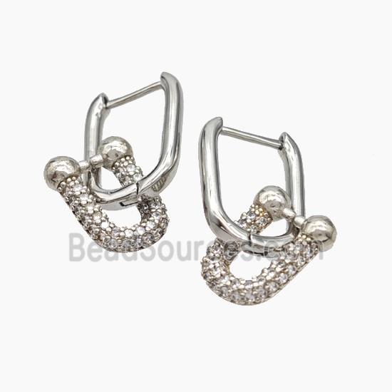 Copper Latchback Earrings Pave Zirconia Horseshoe Platinum Plated