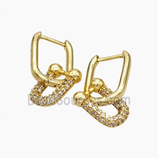 Copper Latchback Earrings Pave Zirconia Horseshoe Gold Plated