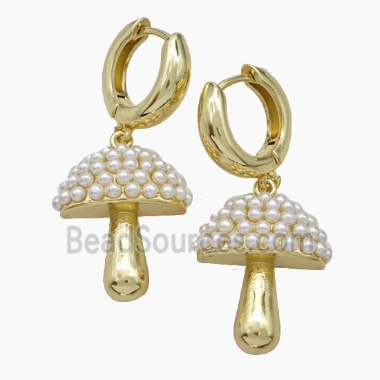 Copper Mushroom Hoop Earrings Pave Pearlized Resin Gold Plated