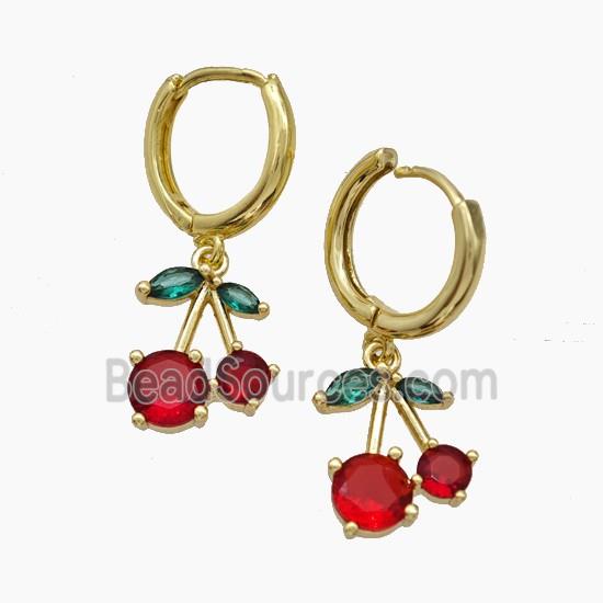 Copper Cherry Hoop Earrings Pave Zirconia Gold Plated