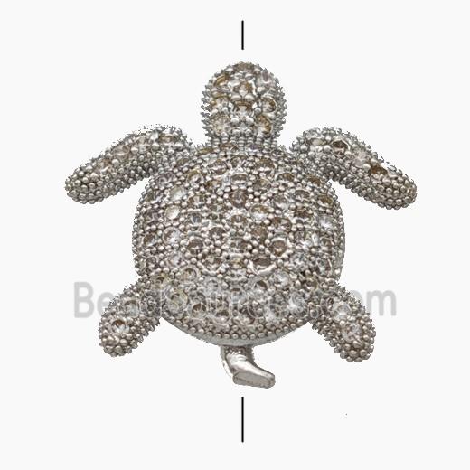 Copper Tortoise Beads Pave Zirconia Platinum Plated