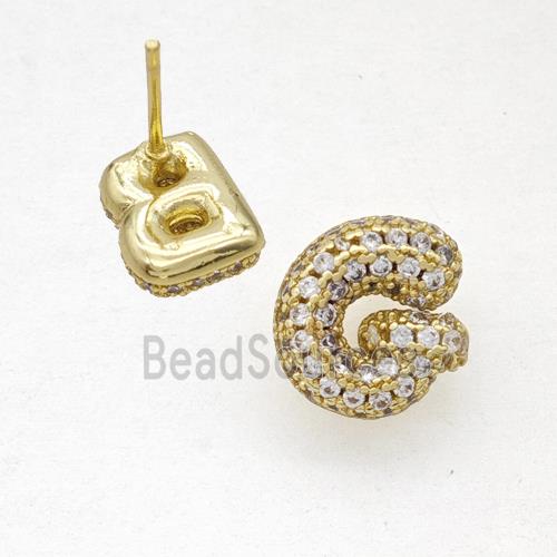 Copper Stud Earrings Pave Zirconia Letter-G Gold Plated