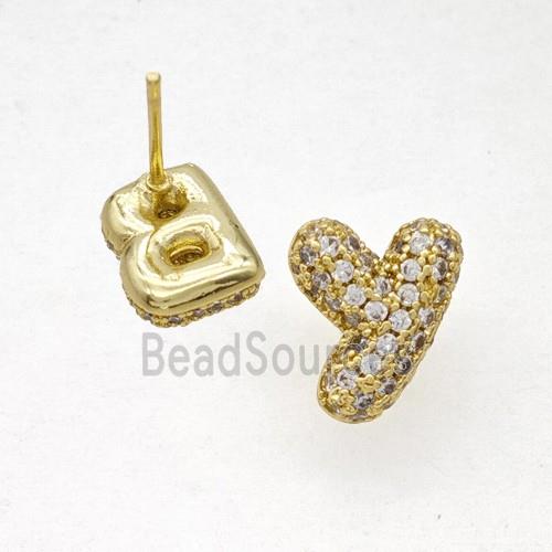 Copper Stud Earrings Pave Zirconia Letter-Y Gold Plated