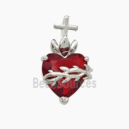 Copper Heart Pendant Pave Crystal Glass Platinum Plated