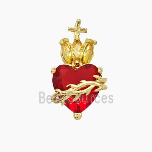 Copper Heart Pendant Pave Crystal Glass Gold Plated