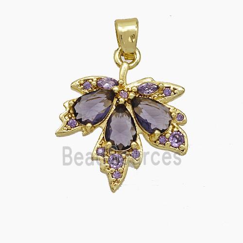 Copper Maple Leaf Pendant Micropave Zirconia Gold Plated