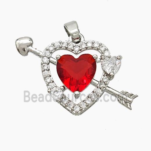 Copper Cupid Arrow Heart Pendant Pave Zirconia Crystal Glass Platinum Plated