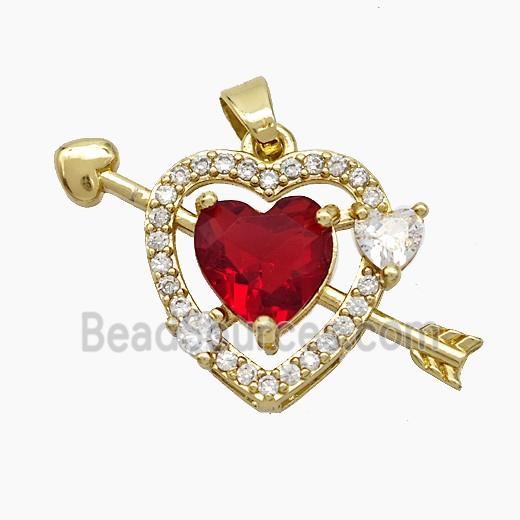 Copper Cupid Arrow Heart Pendant Pave Zirconia Crystal Glass Gold Plated