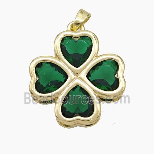 Copper Clover Pendant Pave Green Crystal Glass Heart Gold Plated