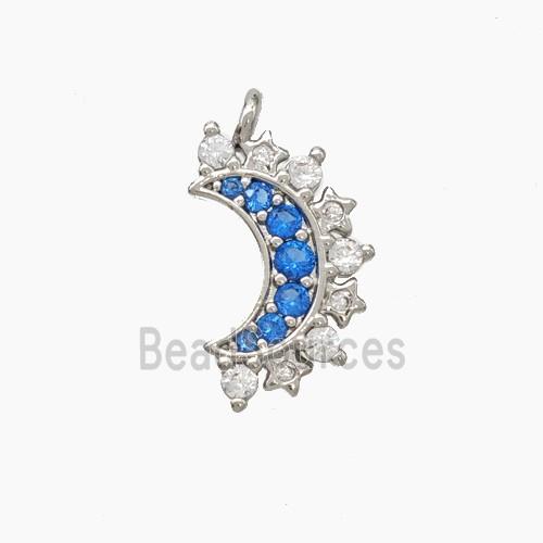 Copper Moon Pendant Pave Zirconia Platinum Plated