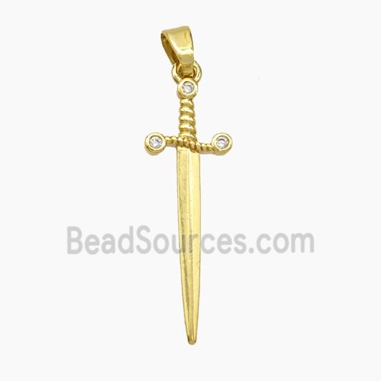 Copper Sword Pendant Pave Zirconia Gold Plated