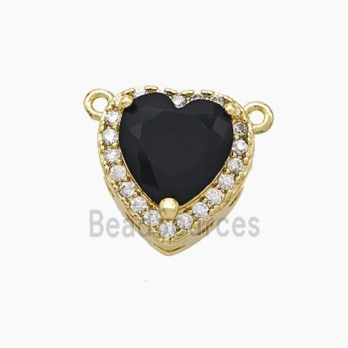 Copper Heart Pendant Micropave Zirconia Black Crystal Glass 2loops Gold Plated