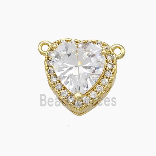 Copper Heart Pendant Micropave Zirconia Clear Crystal Glass 2loops Gold Plated