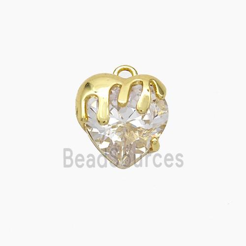 Copper Heart Pendant Pave Crystal Glass Gold Plated