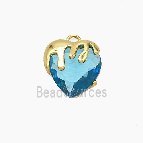 Copper Heart Pendant Pave Teal Crystal Glass Gold Plated