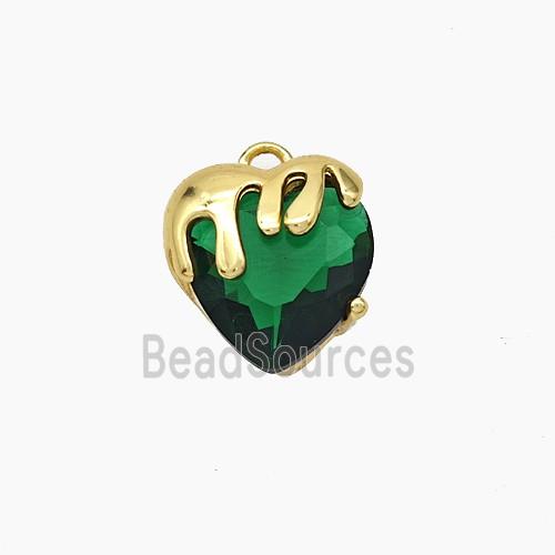 Copper Heart Pendant Pave Green Crystal Glass Gold Plated