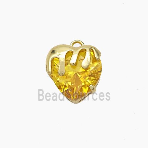 Copper Heart Pendant Pave Golden Crystal Glass Gold Plated